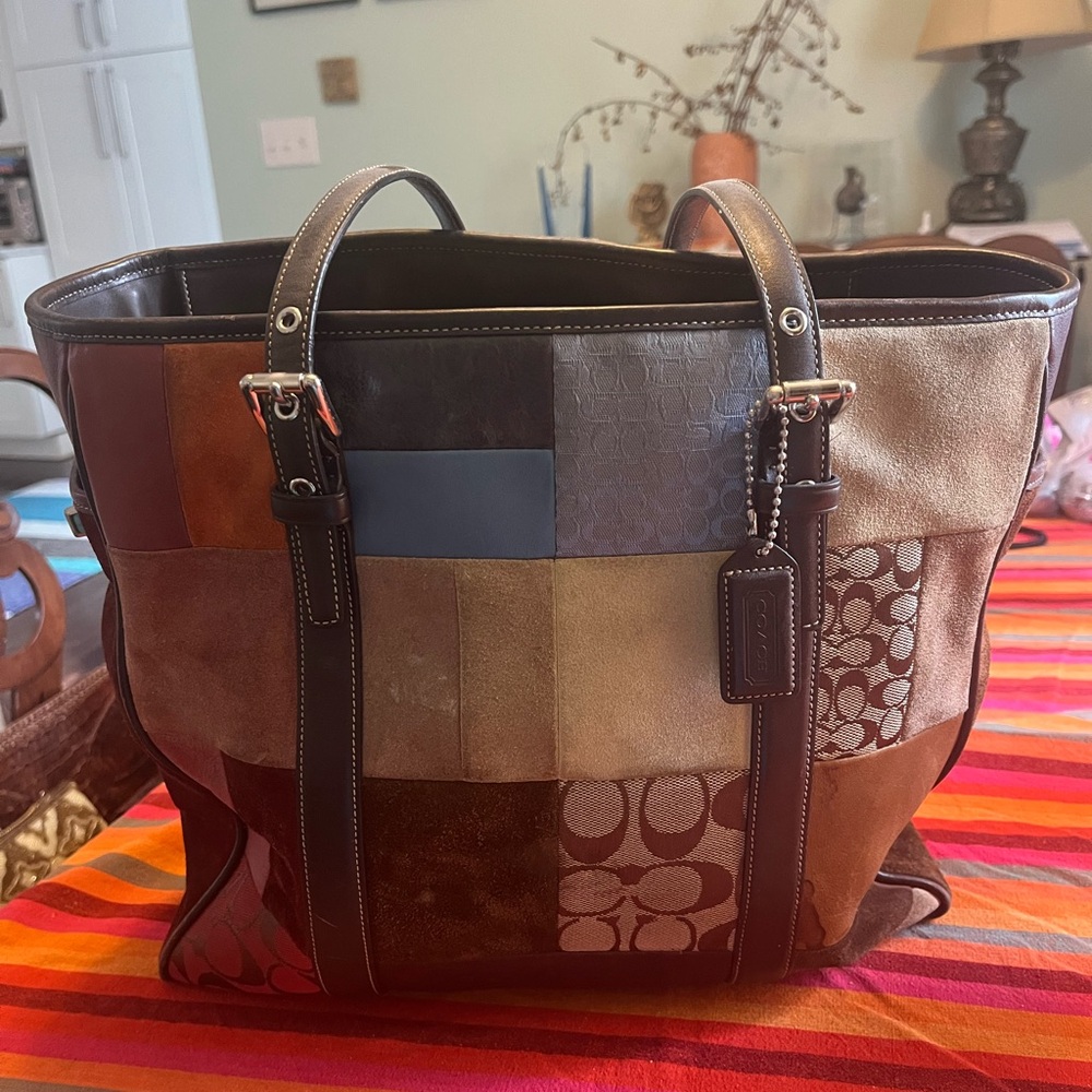 Coach Brown and Tan Patchwork Tote Bag